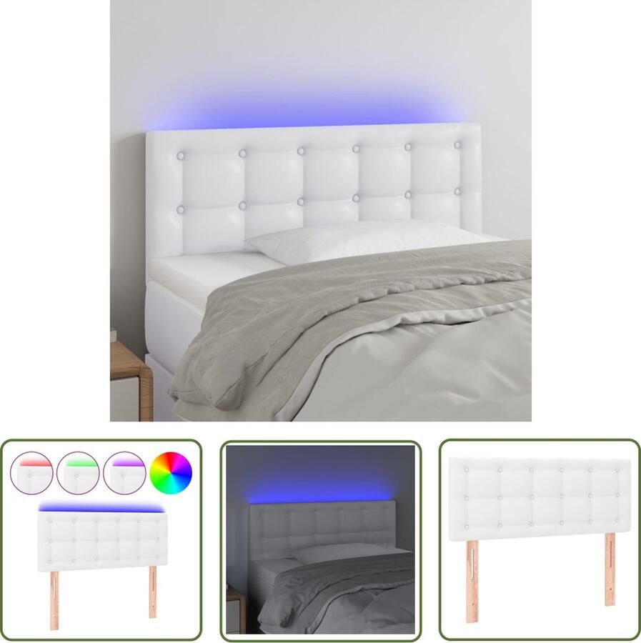 The Living Store Hoofdeind LED Kunstleer 80x5x78 88cm Wit Verstelbare hoogte Duurzaam materiaal Hoofd Bord Led Hoofdbord Met Led Kunstleder Hoofdbord Wit Hoofdbord