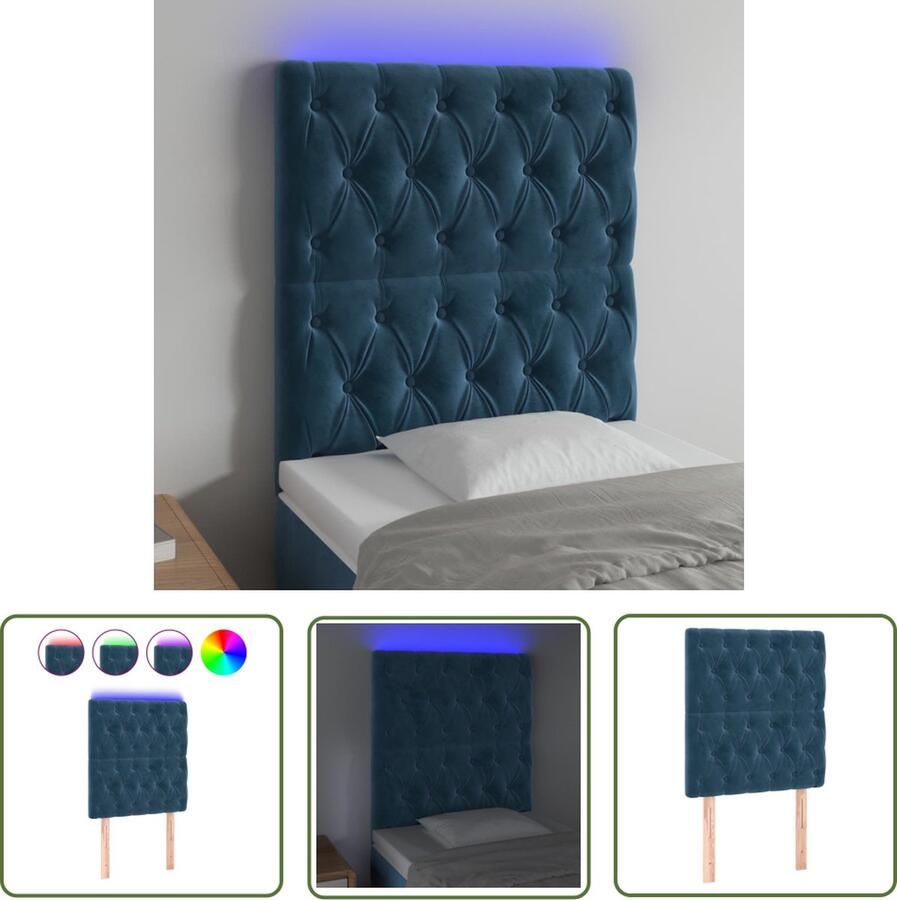 VidaXL Led Hoofdbord Hoofd Bord Hoofdbord LED 80x7x118 128 cm fluweel donkerblauw Hoofdbord Blauw Velvet Hoofdbord Met Verlichting