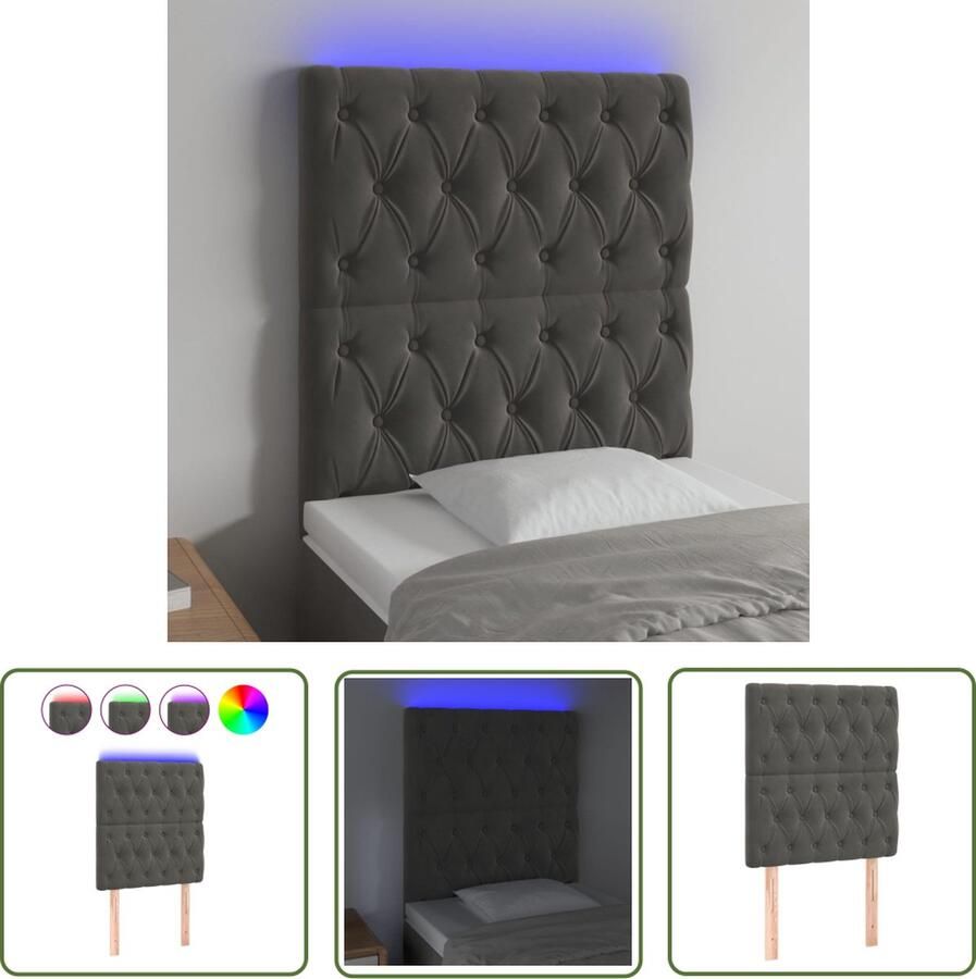 The Living Store Hoofdbord LED 80x7x118 128 cm fluweel donkergrijs Hoofd Bord Led Hoofdbord Velvet Hoofdbord Grijs Hoofdbord Bedstek
