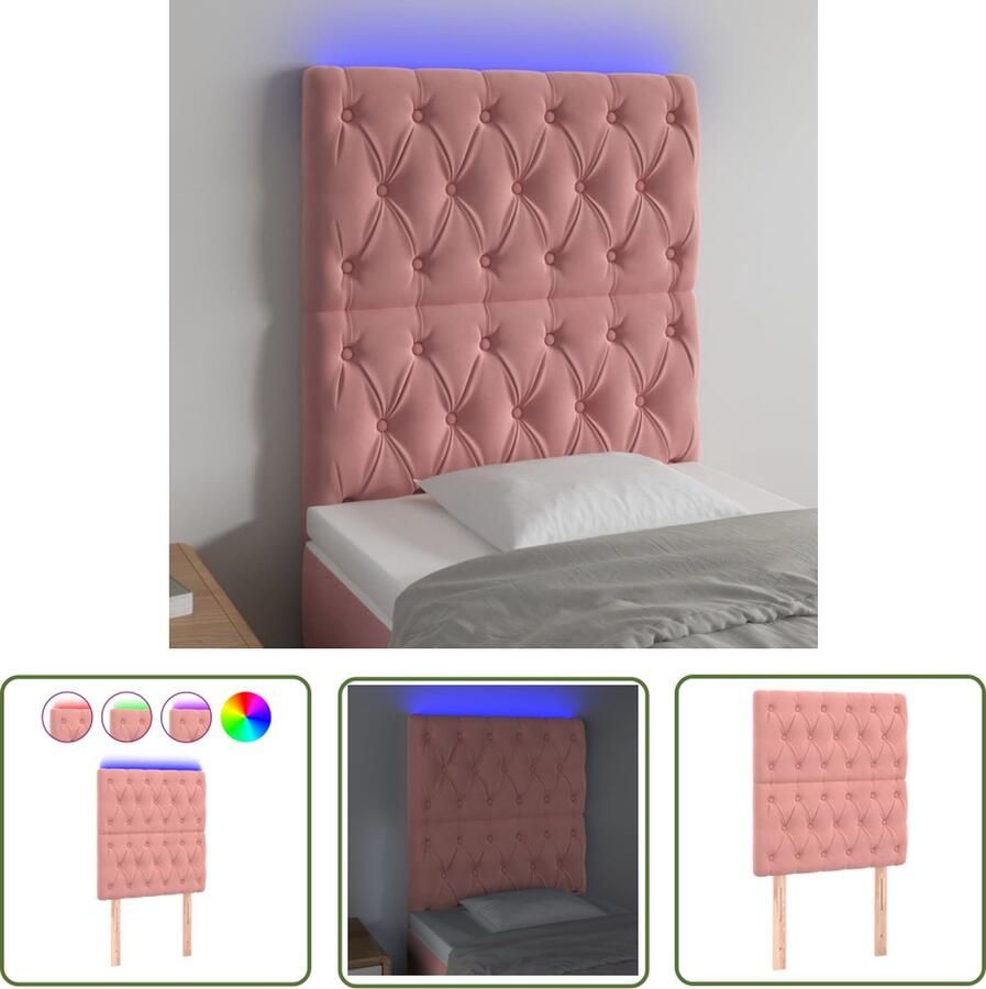 The Living Store Hoofdeind Zacht fluweel Roze 80 x 7 x 118 128 cm Kleurrijke LED-verlichting Hoofd Bord Led Hoofdbord Roze Velvet Hoofdbord Met Verlichting