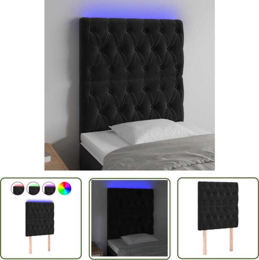 The Living Store Hoofdbord LED 80x7x118 128 cm fluweel zwart Hoofd Bord Led Hoofdbord Met Led Velvet Hoofdbord Zwarte Hoofdbord