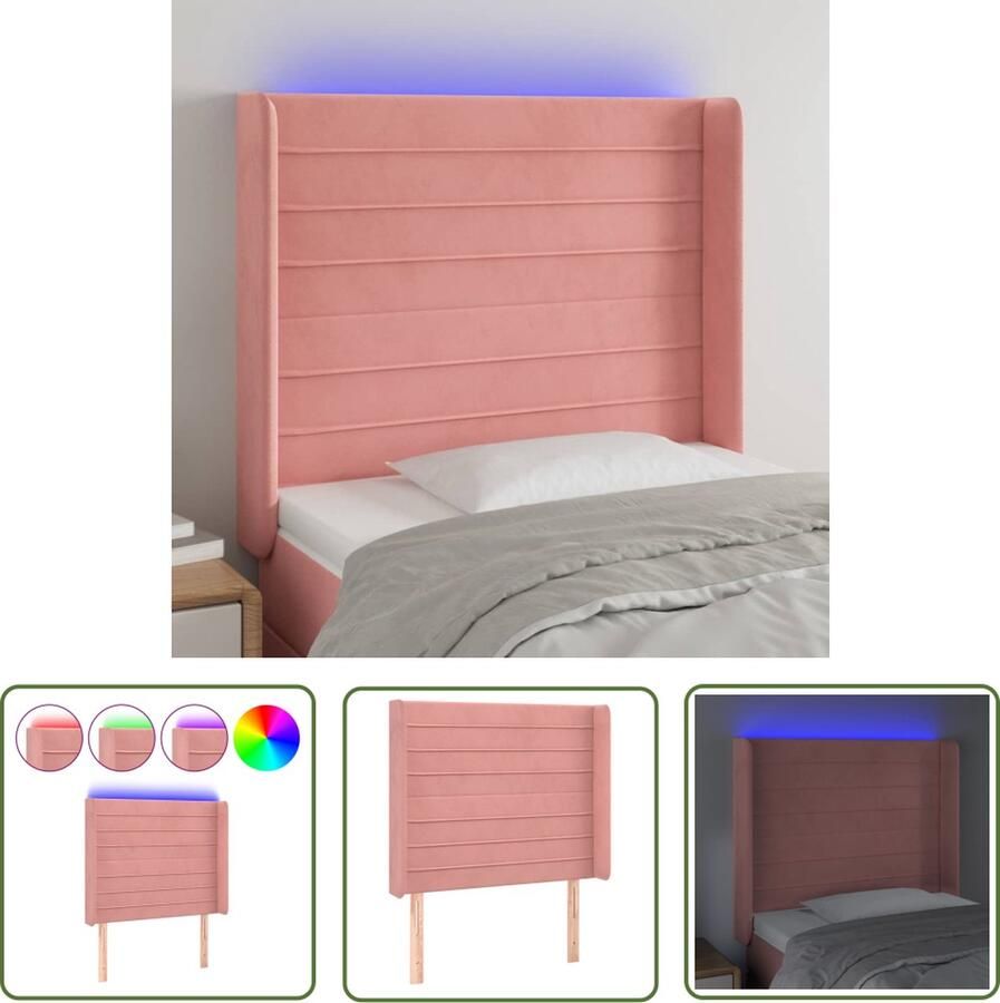 The Living Store Hoofdbord Roze Fluweel LED-verlichting Verstelbare Hoogte Comfortabele Ondersteuning Snijdbare LED-strip Montagehandleiding Hoofd Bord Led Hoofdbord Velvet Hoofdbord Roze Hoofdbord Bedhoofdbord