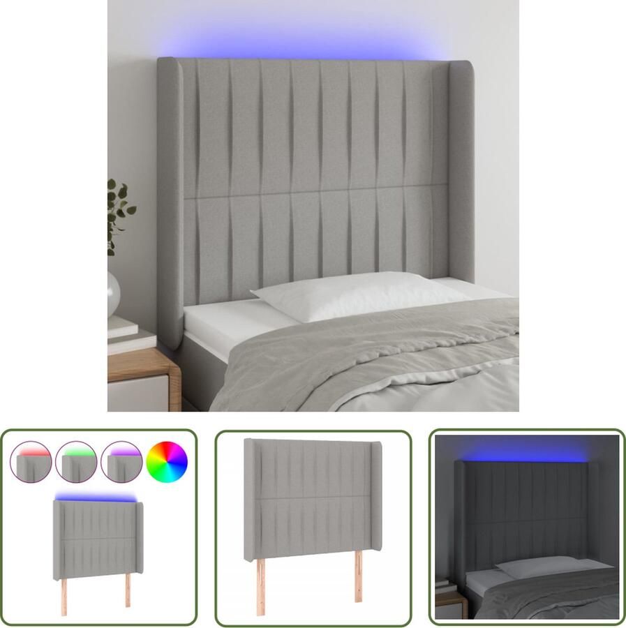 The Living Store Hoofdeinde LED Strip 83x16x118 128 cm Lichtgrijs Hoofd Bord Led Hoofdbord Hoofdkussen Slaapcomfort Beddecoratie