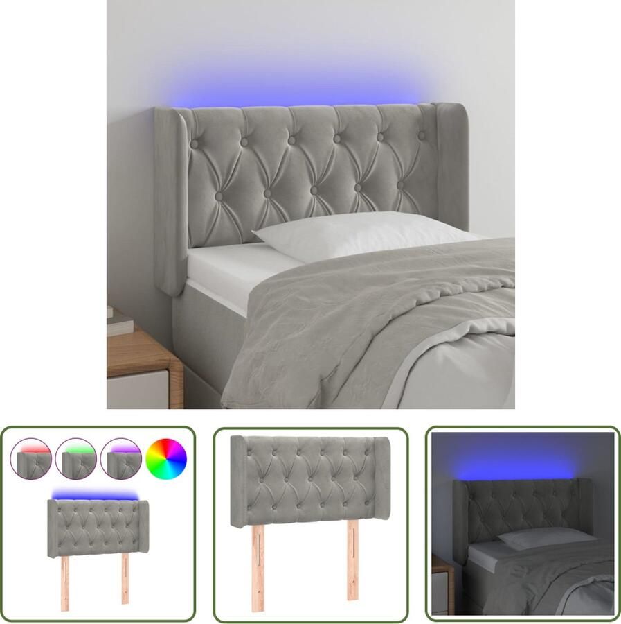 The Living Store Hoofdbord LED 83x16x78 88 cm fluweel lichtgrijs Hoofd Bord Led Hoofdbord Grijs Fluweel Hoofdbord Met Verlichting