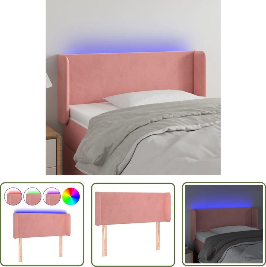 The Living Store Hoofdbord LED fluweel verstelbare hoogte comfortabele ondersteuning snijdbare LED-strip Hoofd Bord Led Hoofdbord Velvet Hoofdbord Roze Hoofdbord Slaapkamersdecoratie