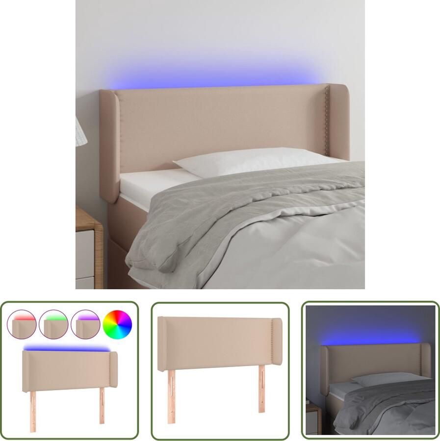 The Living Store Hoofdbord Cappuccino Kunstleer 83 x 16 x 78 88 cm Met kleurrijke LED Verstelbare hoogte Duurzaam kunstleer Hoofd Bord Led Hoofdbord Kapstok Beddecoratie Bedroom Decor