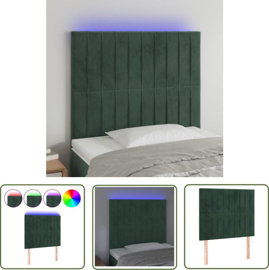 The Living Store Hoofdbord LED 90x5x118 128 cm fluweel donkergroen Hoofd Bord Led Hoofdbord Velvet Hoofdbord Donkere Groene Hoofdbord Slaapkamersdecoratie