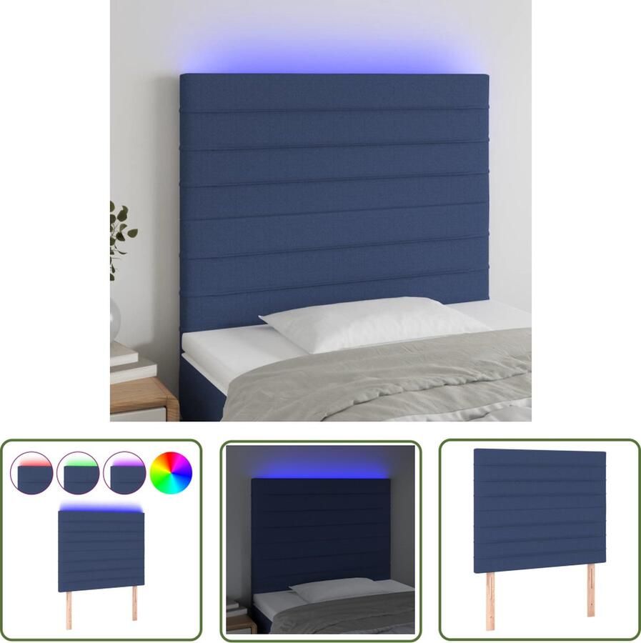 The Living Store Hoofdeind LED-hoofdbord Blauw 90 x 5 x 118 128 cm Verstelbaar Duurzaam stof Hoofd Bord Led Hoofdbord Blauwe Hoofdbord Beddecoratie Slaapkamers