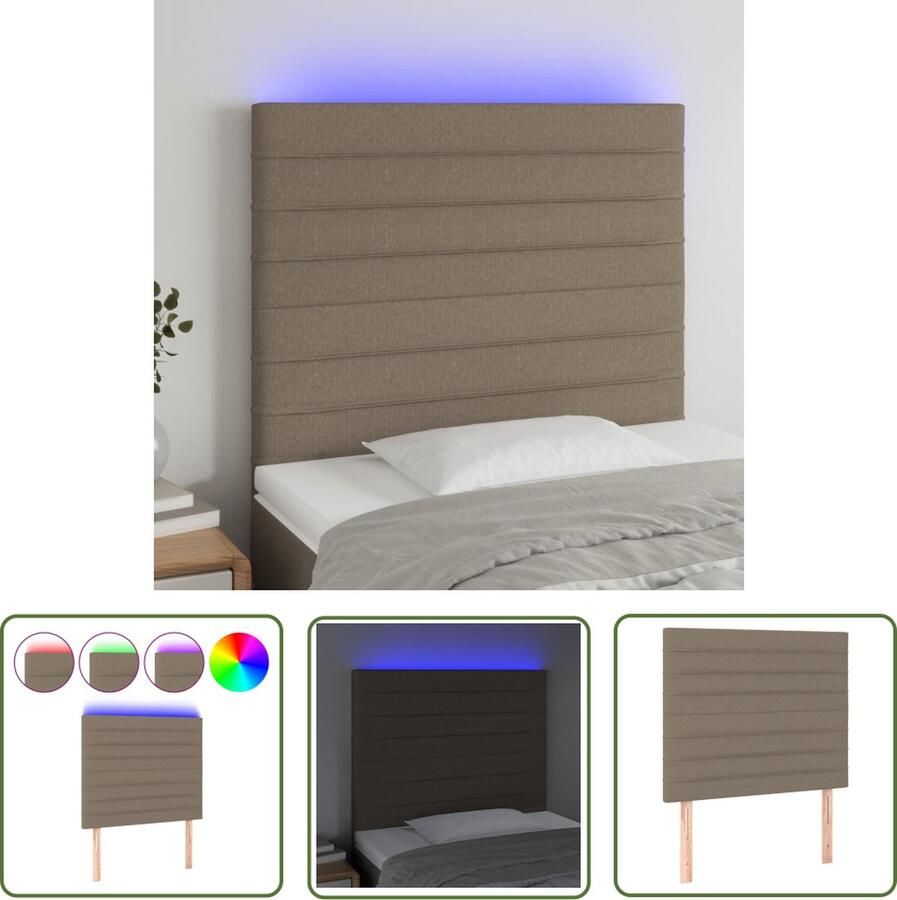 The Living Store Hoofdeinde LED-hoofdbord 90x5x118 128 cm Verstelbaar Hoofd Bord Led Hoofdbord Met Led Verlichting Taupes Meubilair Stoffen Hoofdbord