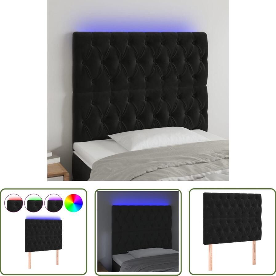 The Living Store Hoofdeind LED-strip 90 x 7 x 118 128 cm Zwart Fluweel Hoofd Bord Led Hoofdbord Velvet Hoofdbord Zwarte Hoofdbord Beddecoratie