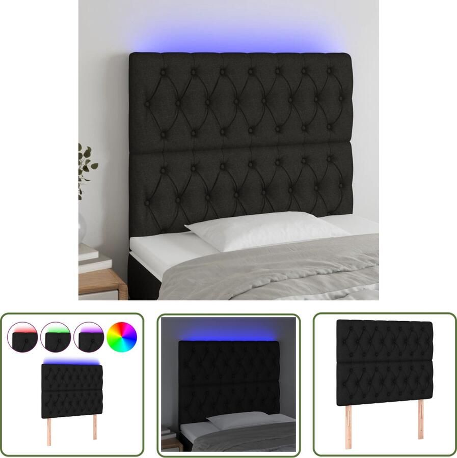 The Living Store Hoofdeinde LED-hoofdbord zwart 90 x 7 x 118 128 cm Verstelbaar Hoofd Bord Led Hoofdbord Zwart Slaap Kamer Meubilair Hoofdbord Met Verlichting