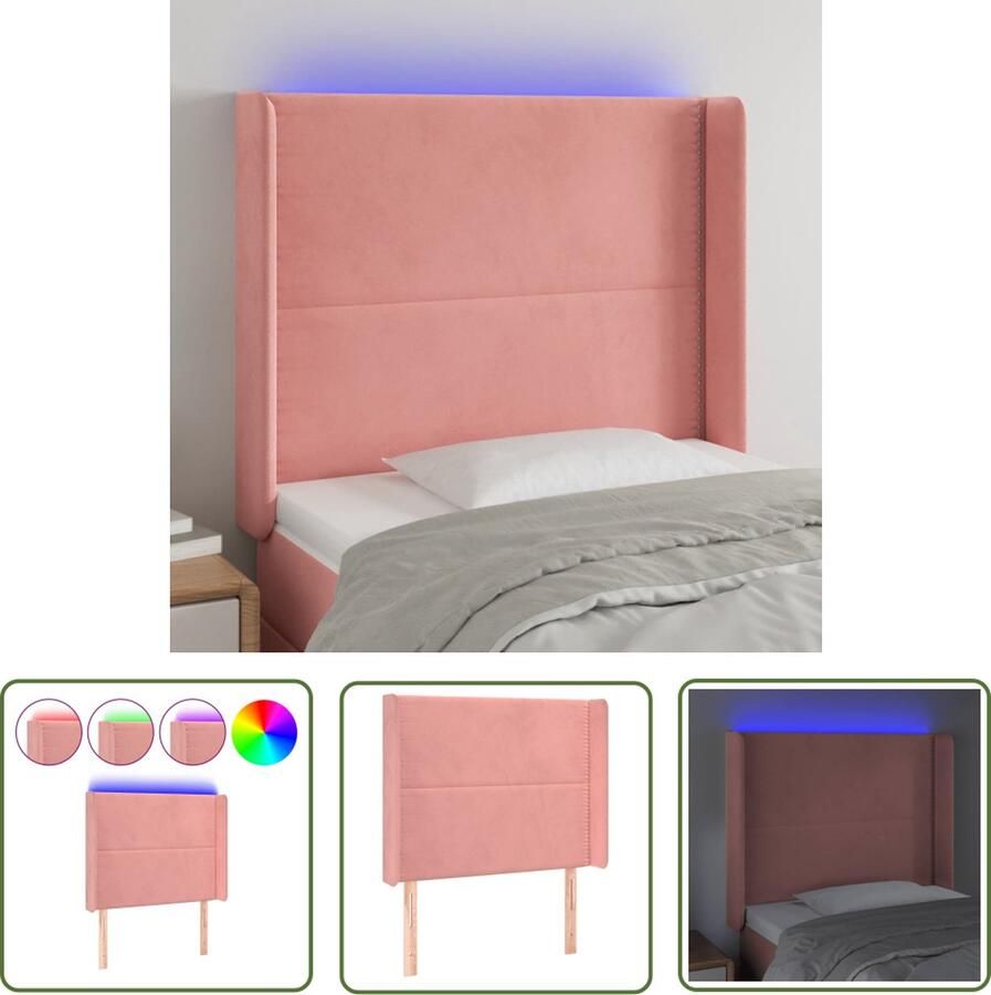 The Living Store Hoofdbord Zacht Fluweel Roze 93x16x118 128 cm Verstelbaar Hoofd Bord Led Hoofdbord Velvet Hoofdbord Roze Hoofdbord Met Verlichting