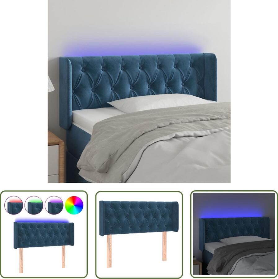 The Living Store Hoofdbord LED 93x16x78 88 cm fluweel blauw Hoofd Bord Led Hoofdbord Velvet Hoofdbord Blauw Hoofdbord Bedstelling Accessoires