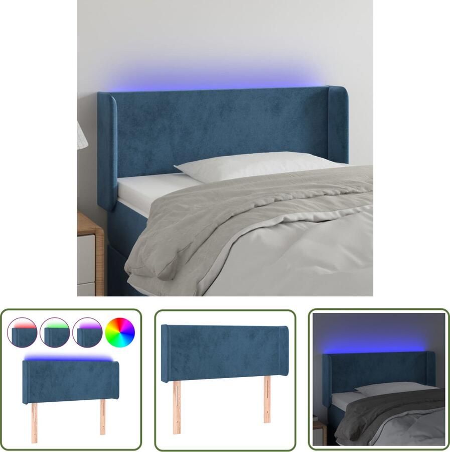 The Living Store Hoofdbord LED Fluwelen Stof 93x16x78 88 cm Donkerblauw Hoofd Bord Led Hoofdbord Velvet Hoofdbord Blauwe Hoofdbord Slaap Kamer Decoratie