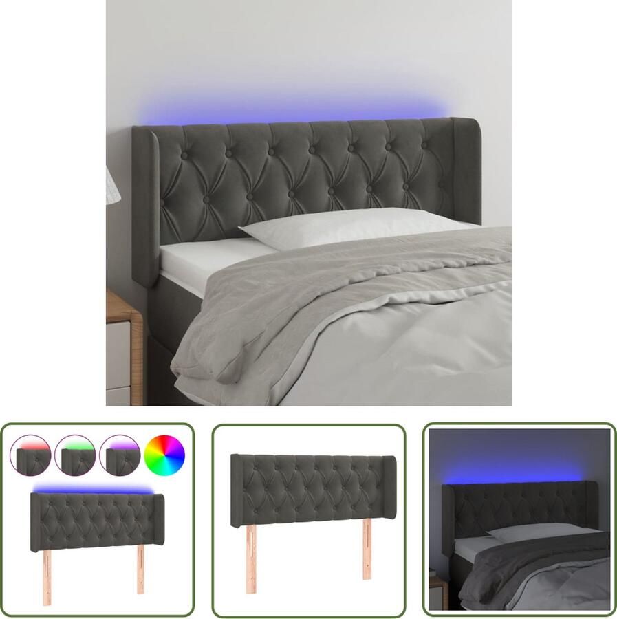 The Living Store Hoofdbord Donkergrijs LED 93x16x78 88 cm Verstelbaar Fluweel USBaansluiting Hoofd Bord Led Hoofdbord Grijs Fluweel Hoofdbord Adjustable Headboard