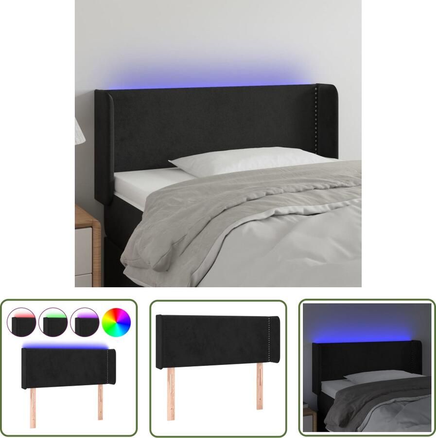 VidaXL Led Hoofdbord Hoofd Bord Hoofdbord LED 93x16x78 88 cm fluweel zwart Hoofdbord Zwart Velvet Hoofdbord Met Led Verlichting