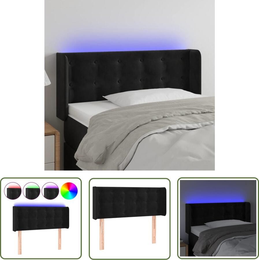 The Living Store Hoofdbord Zwart LED 93x16x78 88 cm Verstelbare Hoogte Comfortabele Ondersteuning Hoofd Bord Led Hoofdbord Velvet Hoofdbord Zwarte Hoofdbord Met Verlichting