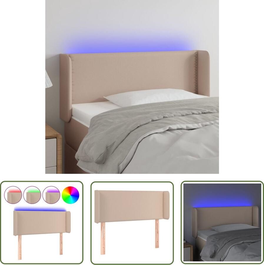 The Living Store Hoofdbord Cappuccino Kunstleer 93 x 16 x 78 88 cm Kleurrijke LED-verlichting Hoofd Bord Led Hoofdbord Kapstok Bedroom Decoratie Slaap Kamer Meubilair