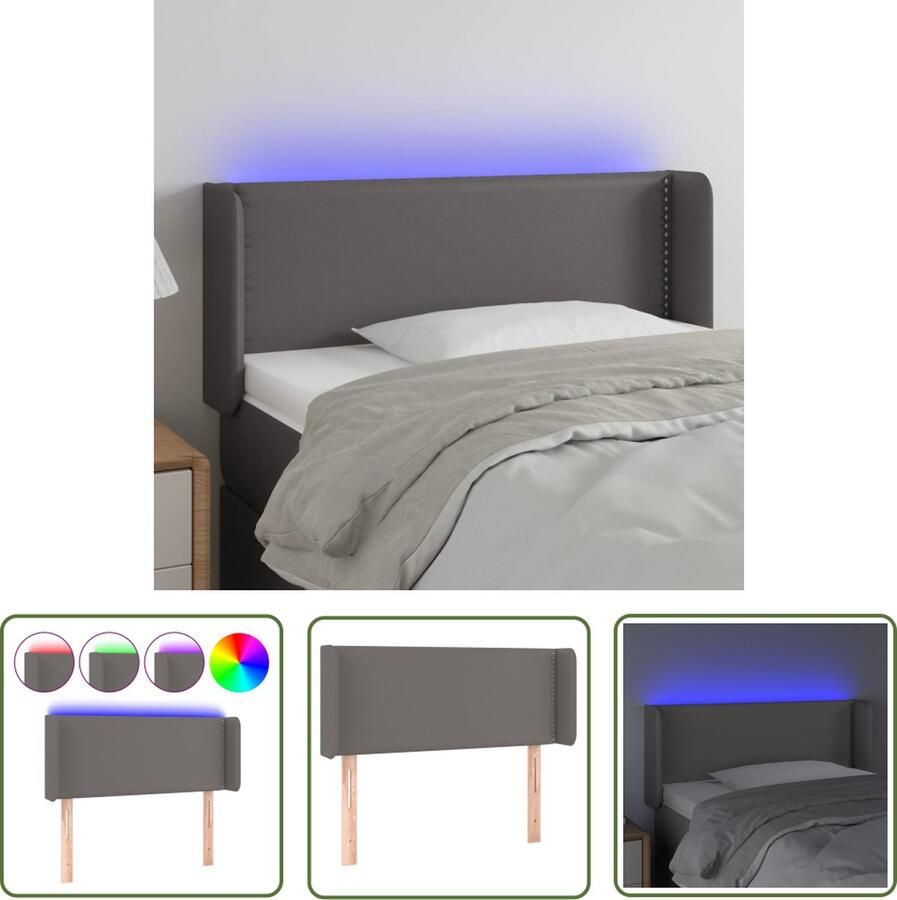 VidaXL Led Hoofdbord Hoofd Bord Led Hoofdbord LED 103x16x78 88 cm kunstleer grijs Hoofdbord Met Led Verlichting Led Lampen Headboard Slaap Kamer Decoratie
