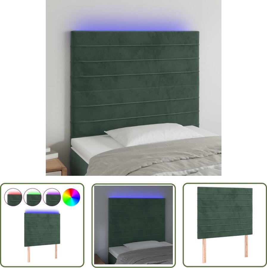 The Living Store Hoofdeinde Stof Donkergroen 100 x 5 x 118 128 cm Verstelbare Hoogte LED-strip 55 cm USB IP65 Hoofdboard Led Hoofdbord Velvet Hoofdbord Groen Hoofdbord Adjustable Hoofdbord
