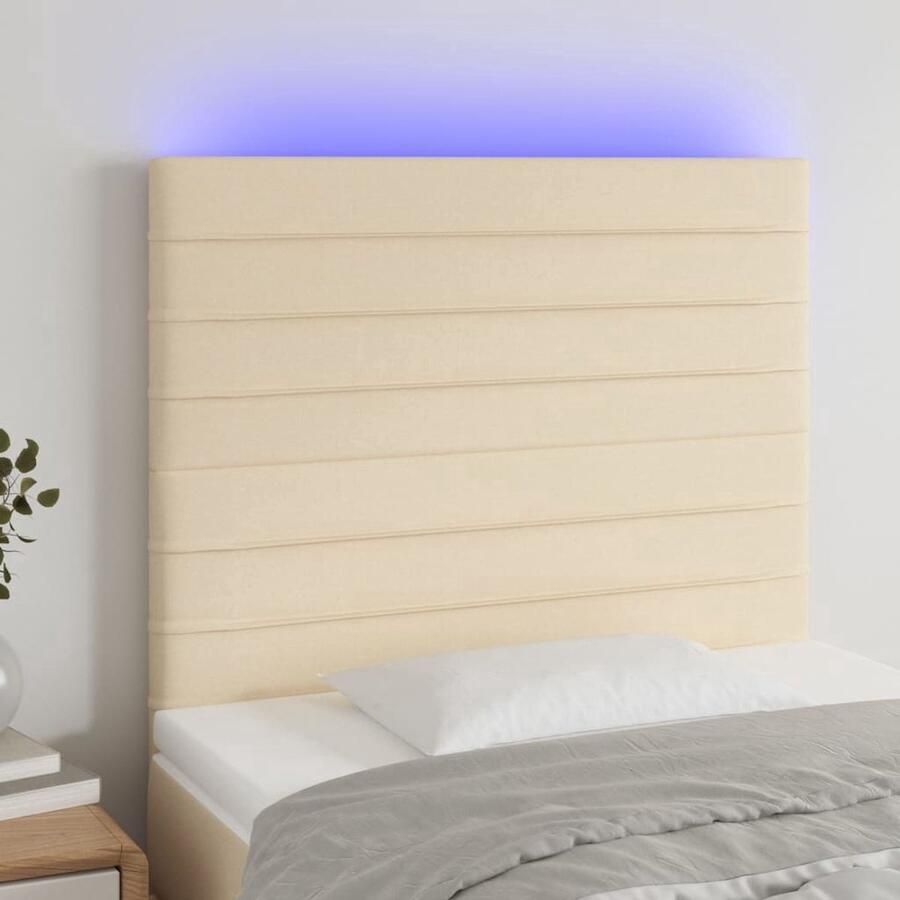 The Living Store Hoofdbord LED 90x5x118 128 cm stof crèmekleurig Hoofd Bord Led Hoofdbord Creme Hoofdbord Bedding Accessories Bedroom Decor