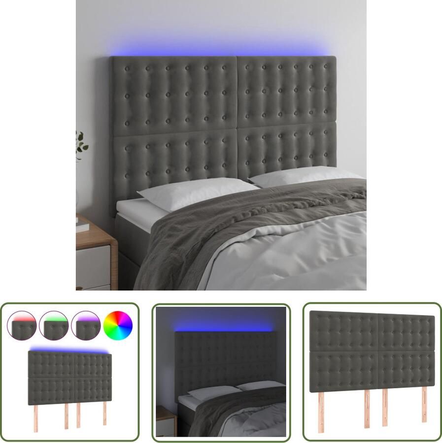 The Living Store Hoofdbord LED 144x5x118 128 cm fluweel donkergrijs Hoofdboard Led Hoofdbord Met Led Velvet Hoofdbord Grijs Hoofdbord