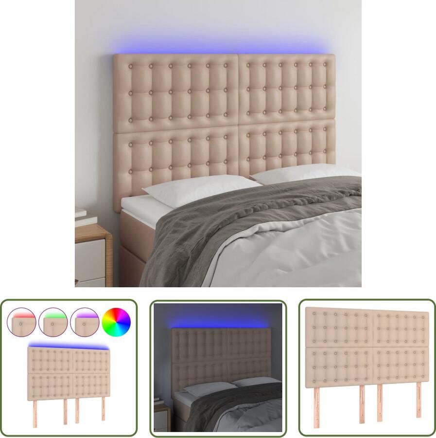 VidaXL Led Hoofdbord Hoofdboard Hoofdbord LED 144x5x118 128 cm kunstleer cappuccinokleurig Kapstok Bedstee Bedroom Decoratie