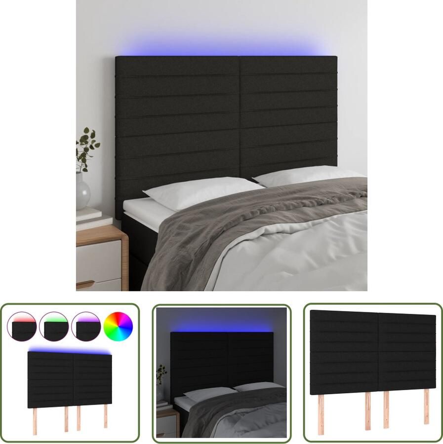 The Living Store Hoofdeind LED-strips 144x5x118 128 cm Zwart Hoofdboard Led Hoofdbord Met Led Hoofdbord Zwart Slaapkamers Decoratie