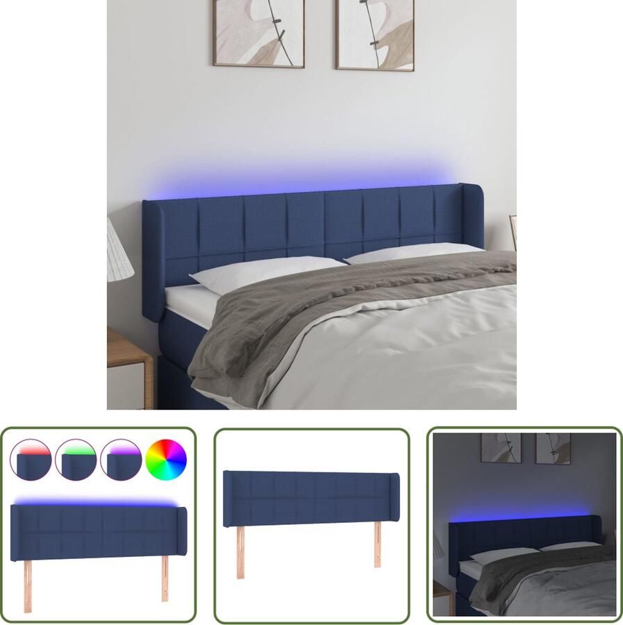 The Living Store Hoofdbord LED 147x16x78 88 cm stof blauw Hoofdboard Led Hoofdbord Blauw Beddecoratie Slaapkamerstijl - Foto 2
