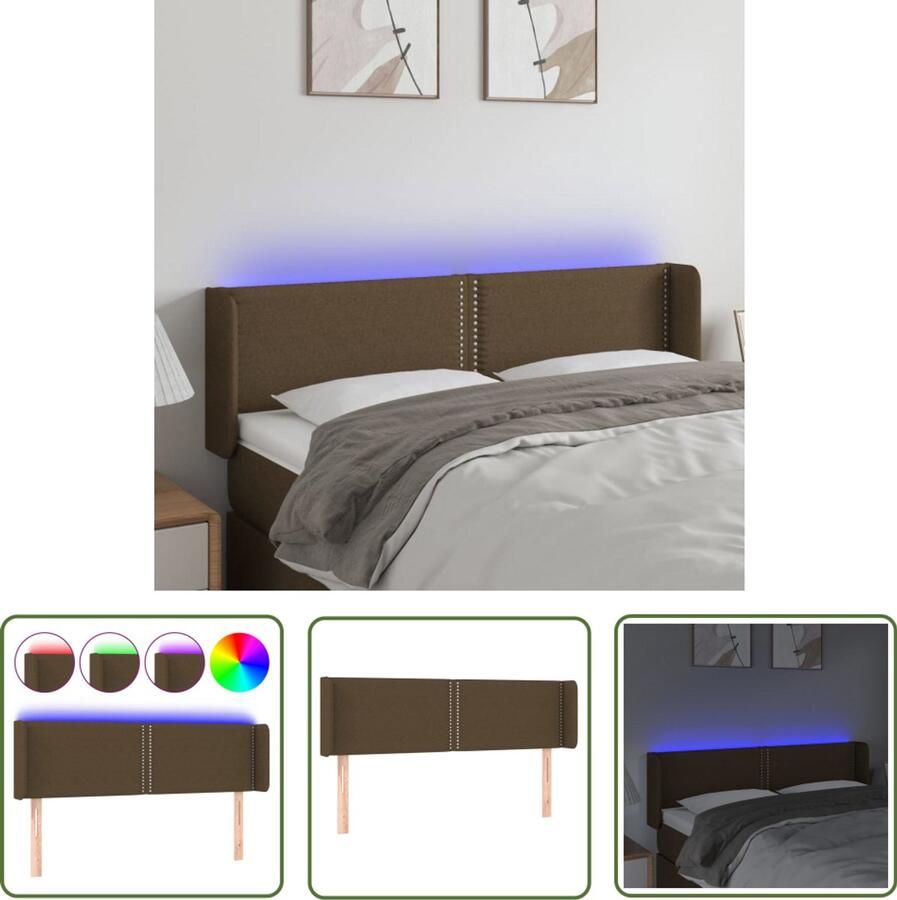 VidaXL Led Hoofdbord Hoofdboard Hoofdbord LED 147x16x78 88 cm stof donkerbruin Hoofdbord Met Led Bedhoofdbord Bedroom Decor