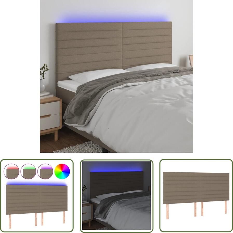 The Living Store Hoofdeind 180 x 5 x 118 128 cm LED Verstelbaar Taupe Hoofdboard Led Hoofdbord Taupe Beddengoed Bedroom Decor