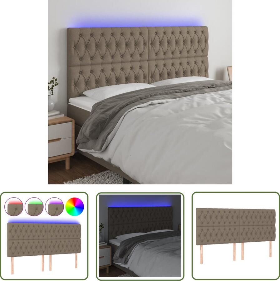 The Living Store LED Hoofdeinde Taupe Stof Hout 180x7x118 128 cm Verstelbaar Met USB IP65 Hoofdboard Led Hoofdbord Met Led Taupecouleur Slaapkamersdecoratie