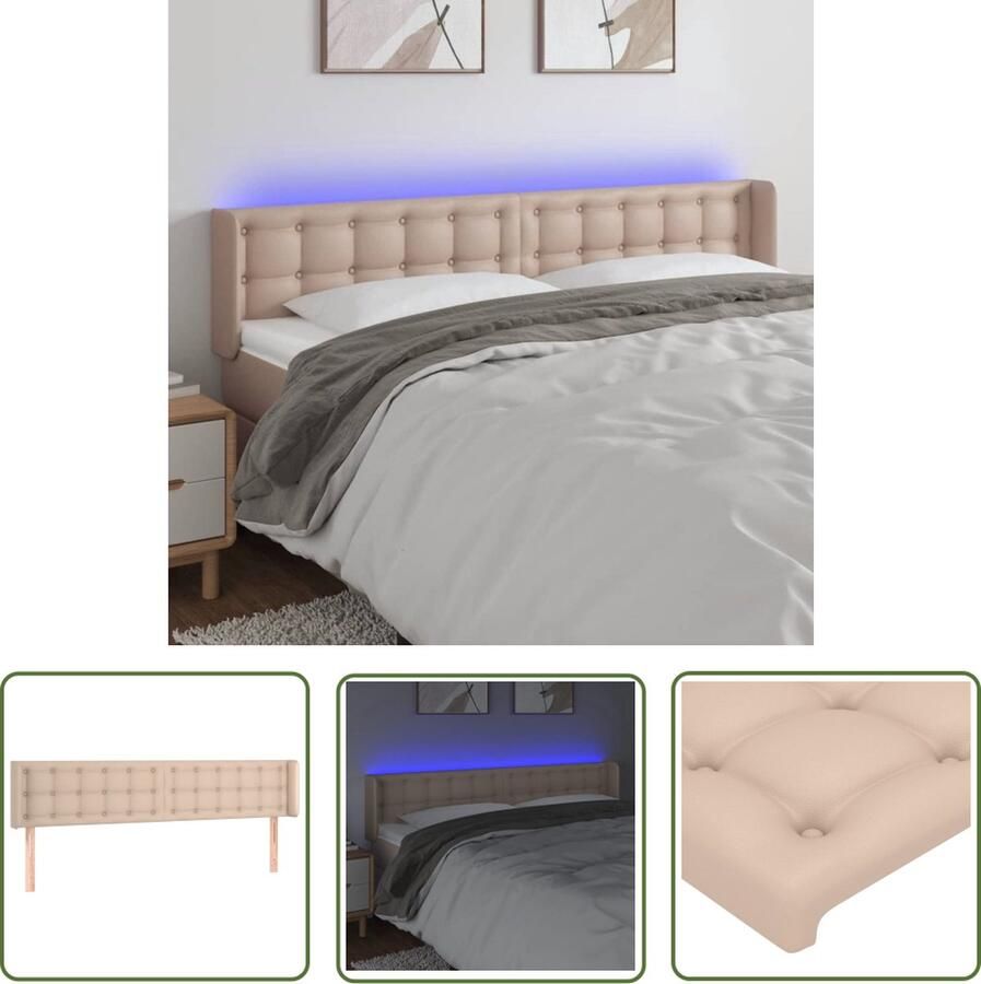 The Living Store Hoofdbord LED 183x16x78 88 cm kunstleer cappuccinokleurig Hoofdboard Led Hoofdbord Kapstok Bedroom Decoratie Kunstleder Hoofdbord