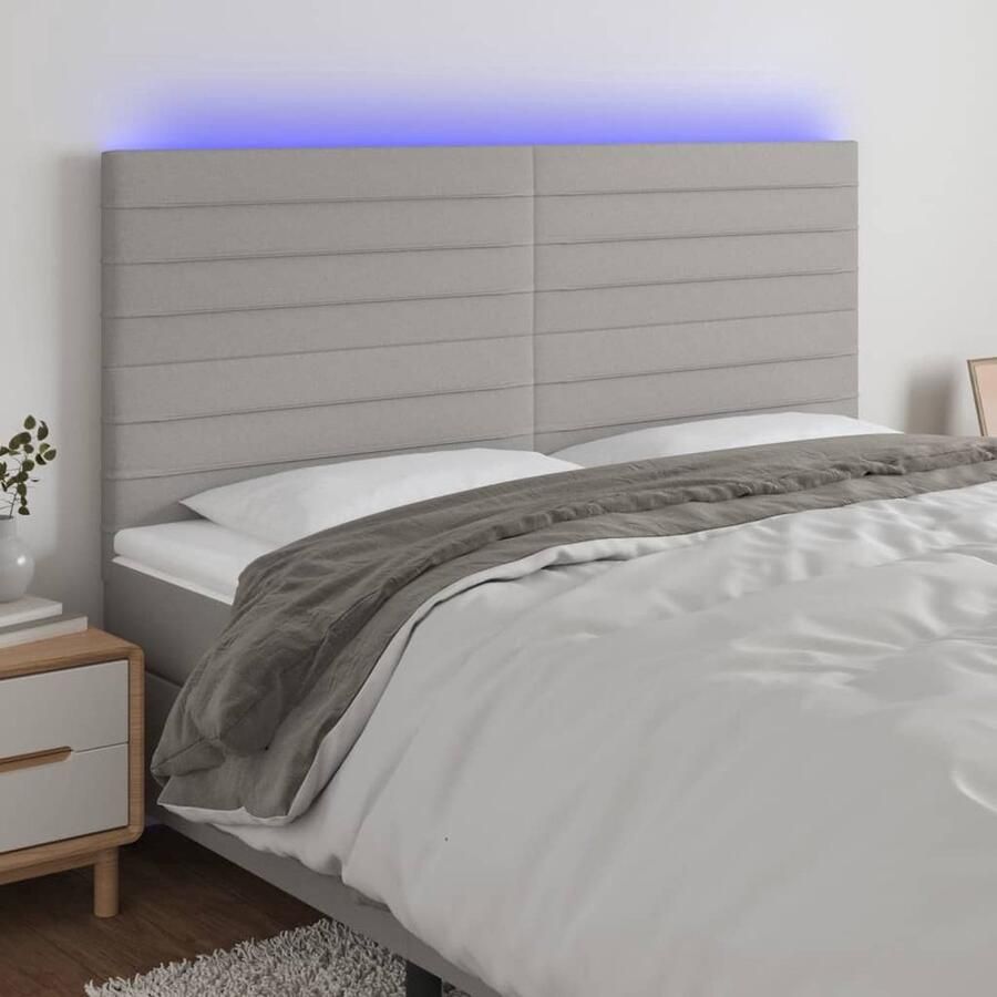 The Living Store Hoofdeind LED-hoofdbord Lichtgrijs 200x5x118 128 cm verstelbare hoogte ademend en duurzaam Hoofdboard Led Hoofdbord Grijs Beddecoratie Slaapkamers