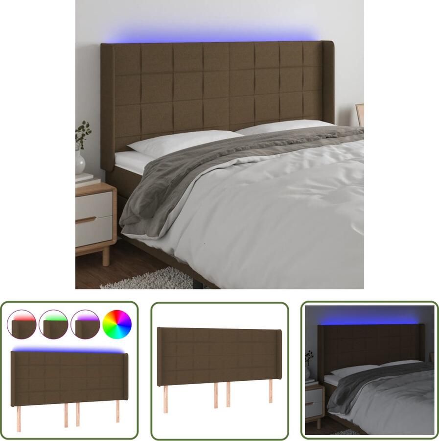 The Living Store Donkerbruin Hoofdeinde LED-hoofdbord 203x16x118 128 cm verstelbare hoogte Hoofdboard Led Hoofdbord Bruin Bedding Accessories Slaapkamersdecoratie
