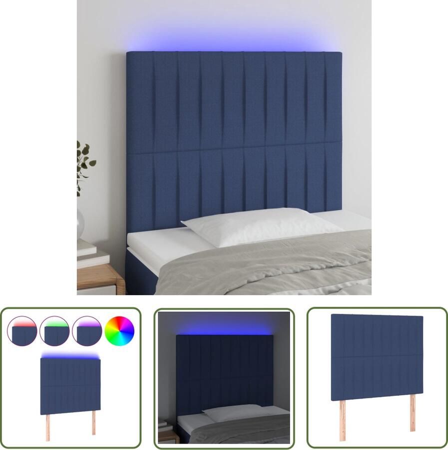 The Living Store Hoofdbord LED 80x5x118 128 cm stof blauw Hoofdboard Led Hoofdbord Blauwe Hoofdbord Beddecoratie Slaapkamers