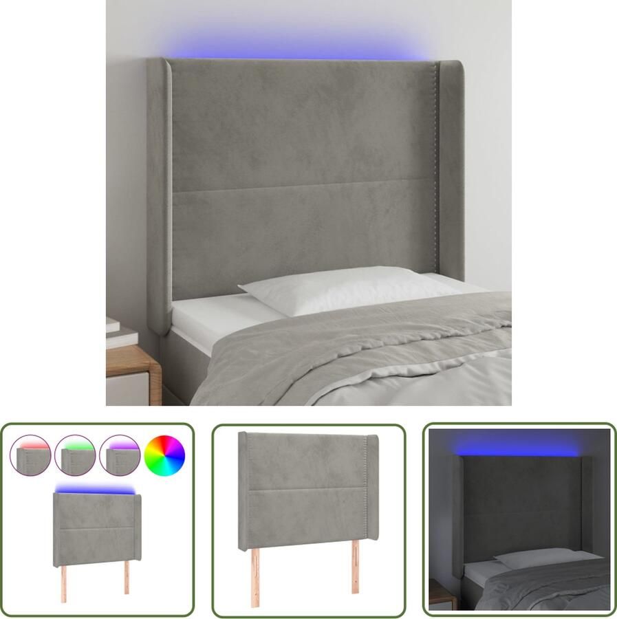 VidaXL Led Hoofdbord Hoofdboard Hoofdbord LED 83x16x118 128 cm fluweel lichtgrijs Hoofdbord Grijs Velvet Hoofdbord Met Lampjes