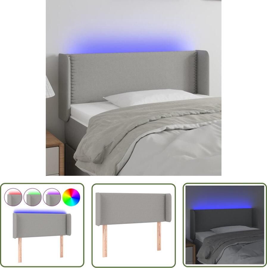 The Living Store Hoofdeinde 83 x 16 x 78 88 cm LED-strip Lichtgrijs Stof+Bewerkt Hout Verstelbaar Comfortabel Duurzaam Hoofdboard Led Hoofdbord Grijs Beddecoratie Comfortabele Hoofdbord
