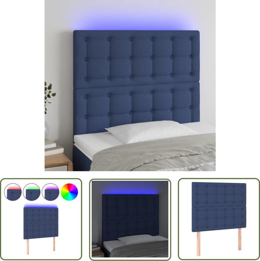 The Living Store Hoofdeind LED-stof 90x5x118 128 cm verstelbaar blauw Hoofdboard Led Hoofdbord Blauw Hoofdbord Beddengoed Slaapkamersdecoratie