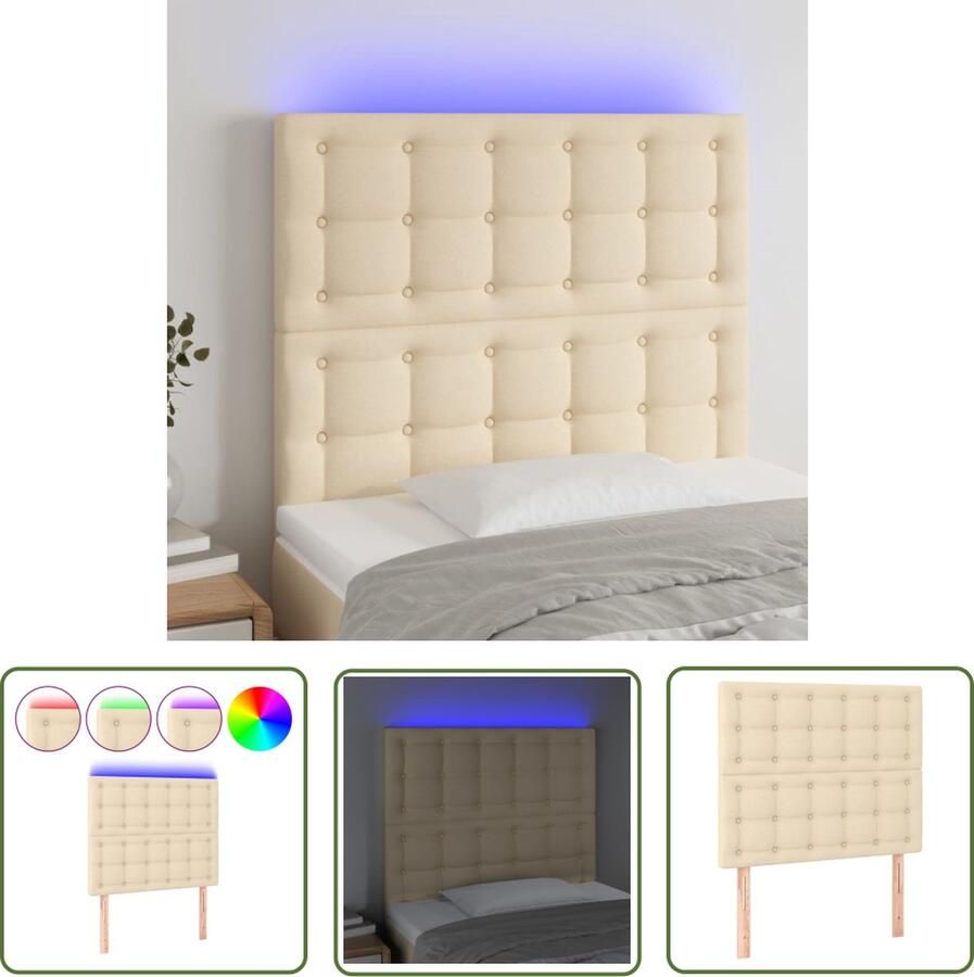 The Living Store Hoofdbord LED 90x5x118 128 cm stof crèmekleurig Hoofdboard Led Hoofdbord Creme Hoofdbord Beddengoed Slaapkamersdecoratie