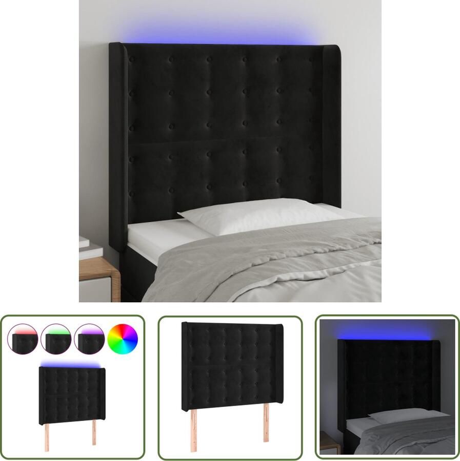 The Living Store Voetenbord s Hoofdeinde Zwart 93x16x118 128cm LED-strip Hoofdboard Led Hoofdbord Velvet Hoofdbord Zware Hoofdbord Slaapkamersdecoratie