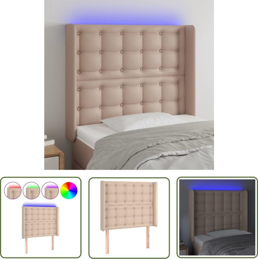 The Living Store Hoofdbord LED 93x16x118 128 cm kunstleer cappuccinokleurig Hoofdboard Led Hoofdbord Kapstok Bedding Accessories Bedroom Furniture