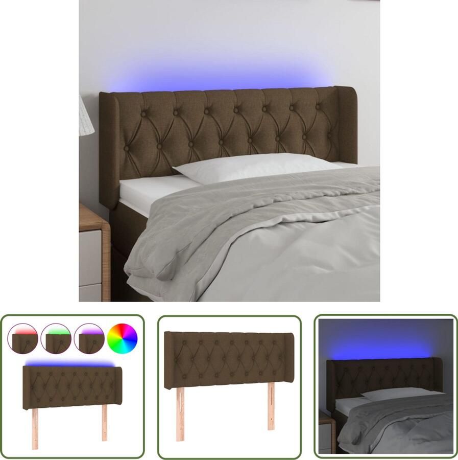 The Living Store Hoofdbord LED 93x16x78 88 cm stof donkerbruin Hoofd Bord Led Bedhoofdbord Hoofdkussen Klassiek Hoofdbord Lederlook Hoofdbord