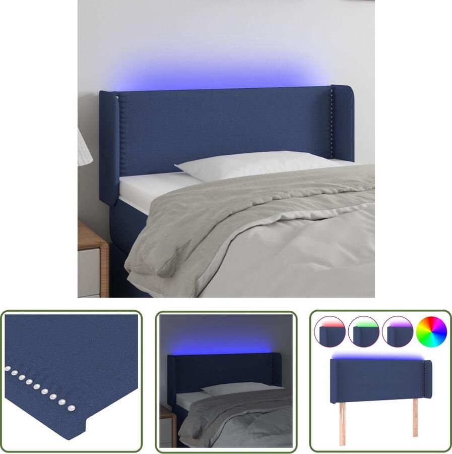 The Living Store Hoofdbord LED 103x16x78 88 cm stof blauw Klassieke Hoofdbord Led Hoofdbord Blauwe Hoofdbord Bedhoofd Hoofdsteunen