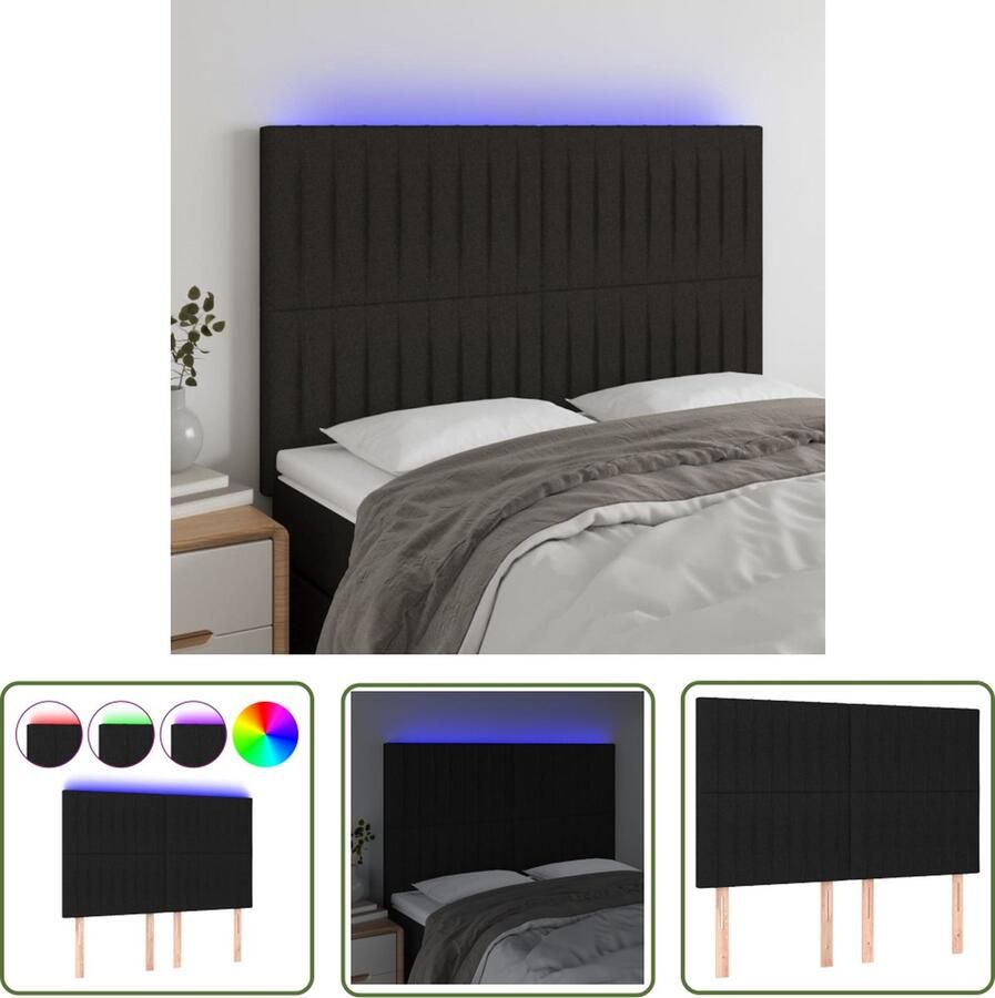 The Living Store LED Hoofdbord Klassiek Hoofdeinde Afmetingen- 144 x 5 x 118 128 cm Kleur- Zwart Ken- Verstelbare hoogte Klassieke Hoofdbord Led Hoofdbord Met Verlichting Zwarte Hoofdbord Stoffen Hoofdbord