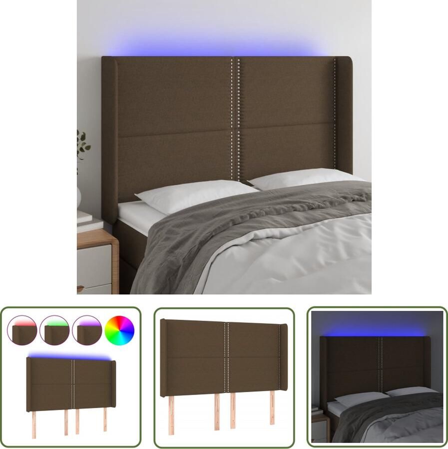 The Living Store Klassiek LED-hoofdbord donkerbruin 147x16x118 128 cm Verstelbaar Comfortabele ondersteuning Snijdbare LED-strip USB-aansluiting Klassieke Hoofdbord Led Hoofdbord Bedhoofdbord Hoofdkussen Leeshoek