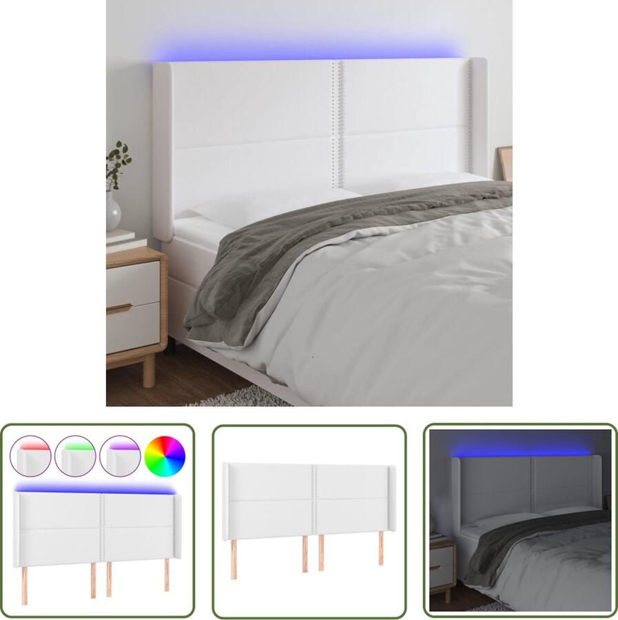 The Living Store Hoofdbord LED 163x16x118 128 cm kunstleer wit Klassieke Hoofdbord Led Hoofdbord Kunstleder Hoofdbord Met Licht Slaapkamers Decoratie