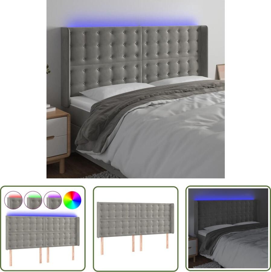 The Living Store LED Hoofdbord Klassiek Hoofdeinde 183x16x118 128 cm Ken- Zacht Fluweel Kleurrijke LED-verlichting Verstelbare hoogte Comfortabele ondersteuning Snijdbare LED-strip