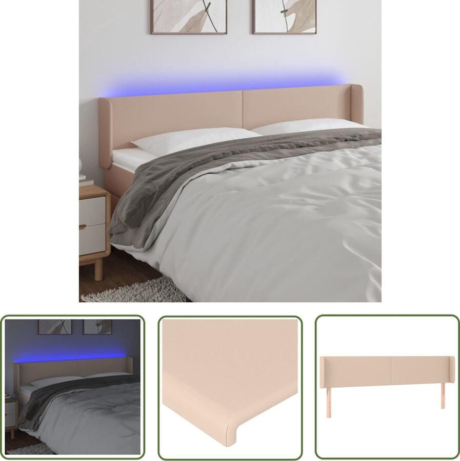 The Living Store Klassieke LED-hoofdbord Hoogwaardig Kunstleer Verstelbare Hoogte Comfortabele Ondersteuning Snijdbare LED-strip Kleur- Cappuccino 203x16x78 88cm Klassieke Hoofdbord Led Hoofdbord Kapstok Bedroom Decor Leder Look