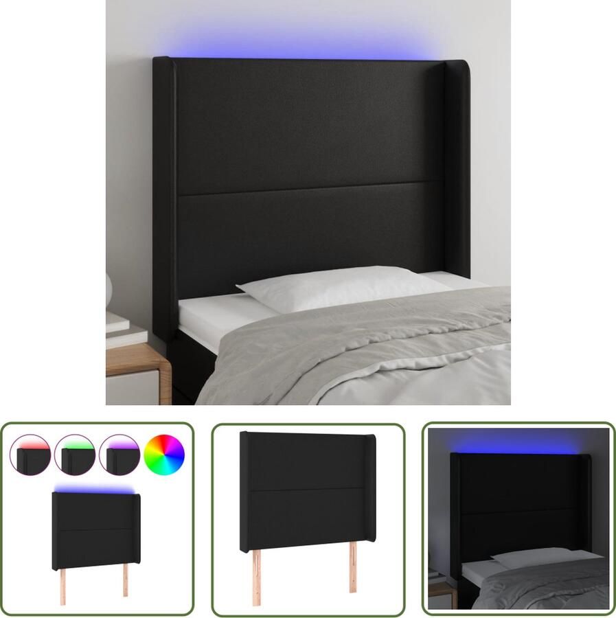 The Living Store LED-hoofdbord Klassiek Hoofdeinde Afmeting- 83x16x118 128 cm Ken- Duurzaam kunstleer Kleurrijke LED-verlichting Klassieke Hoofdbord Led Hoofdbord Met Led Verlichting Zwarte Hoofdbord Kunstleder Hoofdbord